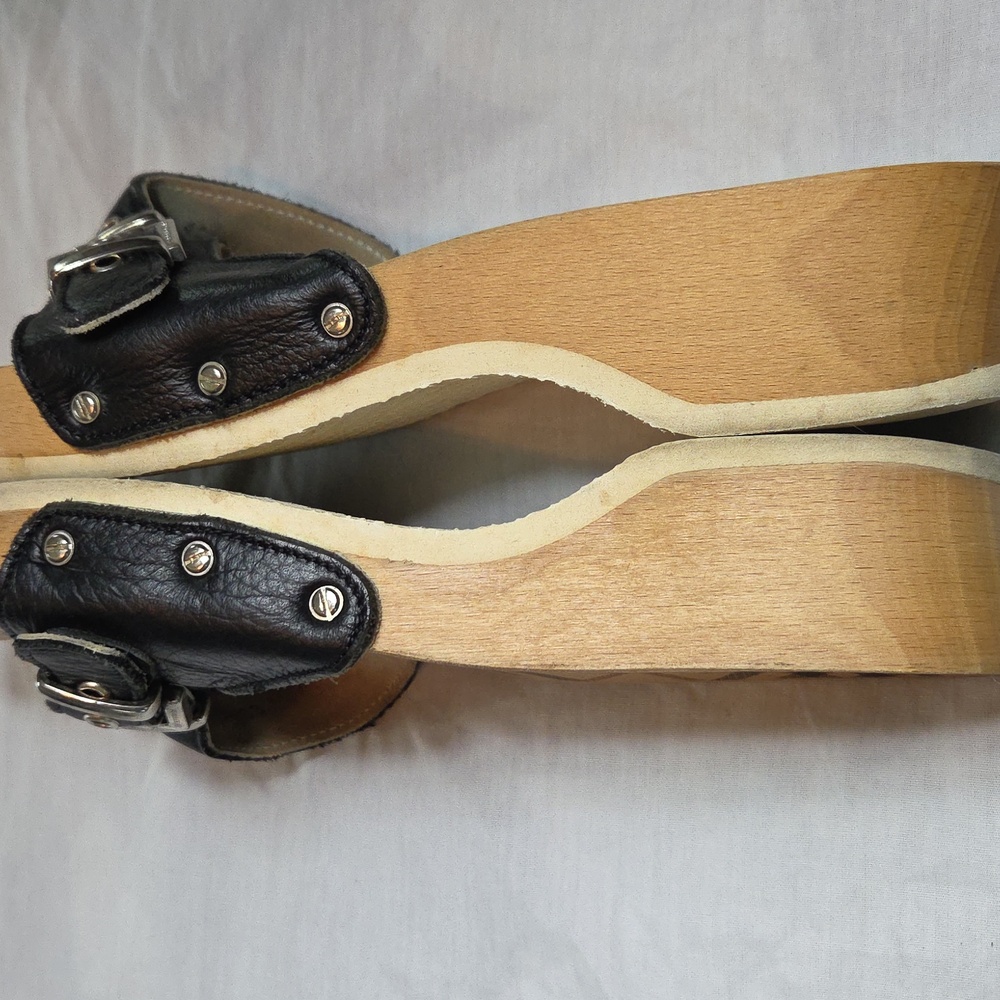 BURBERRY Limited Edition 2004 Wooden Sandals BLACK PLAID Leather Clog size 8 - Picture 9 of 13